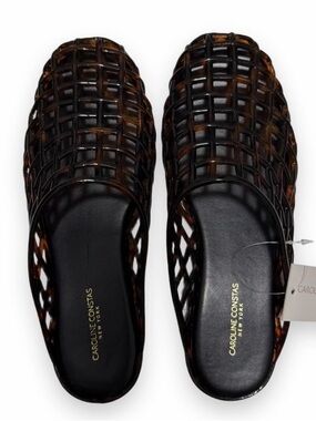 Caroline Constas Tortoiseshell Woven Slide Sandals